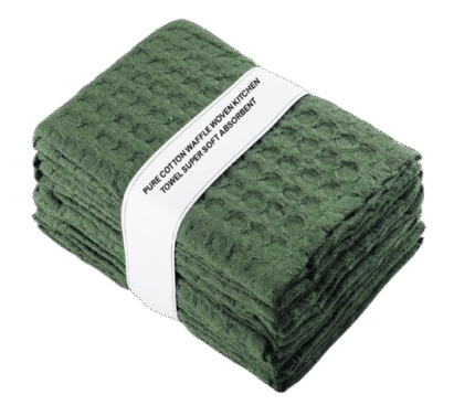 Elitetto 100% Cotton Green Waffle Tea Towels for Kitchen - Kitchen Towel Set - Absorbent Tea Towels for Baking, Drying & Cleaning