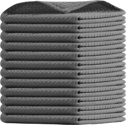 Elitetto 100% Cotton Grey Waffle Tea Towels for Kitchen - Kitchen Towel Set - Absorbent Tea Towels for Baking, Drying & Cleaning