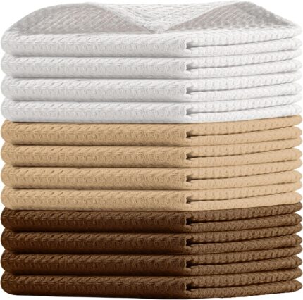 Elitetto 100% Cotton MultiColor Waffle Tea Towels for Kitchen - Kitchen Towel Set - Absorbent Tea Towels for Baking, Drying & Cleaning