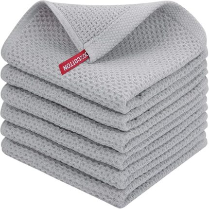 Elitetto 100% Cotton Sky Blue Waffle Tea Towels for Kitchen - Kitchen Towel Set - Absorbent Tea Towels for Baking, Drying & Cleaning