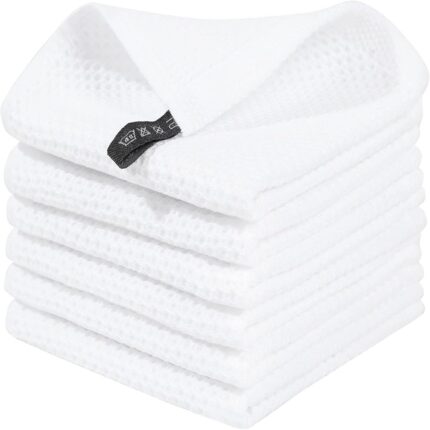 Elitetto 100% Cotton White Waffle Tea Towels for Kitchen - Kitchen Towel Set - Absorbent Tea Towels for Baking, Drying & Cleaning